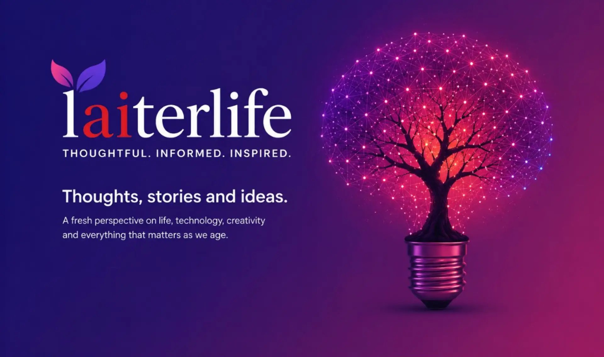 LaiTERLIFE homepage banner with masthead and tree-lightbulb hero graphic
